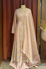 Light Pink Tissue Beaded and Sequin Worked Slit Cut Palazzo Suit