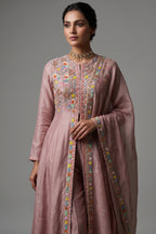 Light Pink Tissue Beaded and Sequin Worked Slit Cut Palazzo Suit - pink saree