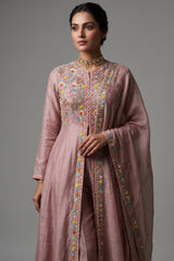 Light Pink Tissue Beaded and Sequin Worked Slit Cut Palazzo Suit - pink saree