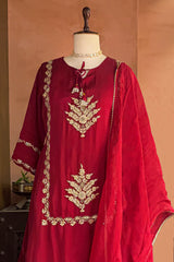 Red Satin Organza Gota Worked Lehenga Suit
