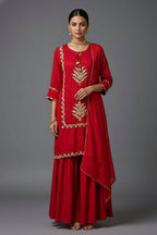 Red Satin Organza Gota Worked Lehenga Suit - red satin saree
