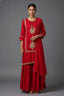 Red Satin Organza Gota Worked Lehenga Suit - red satin saree