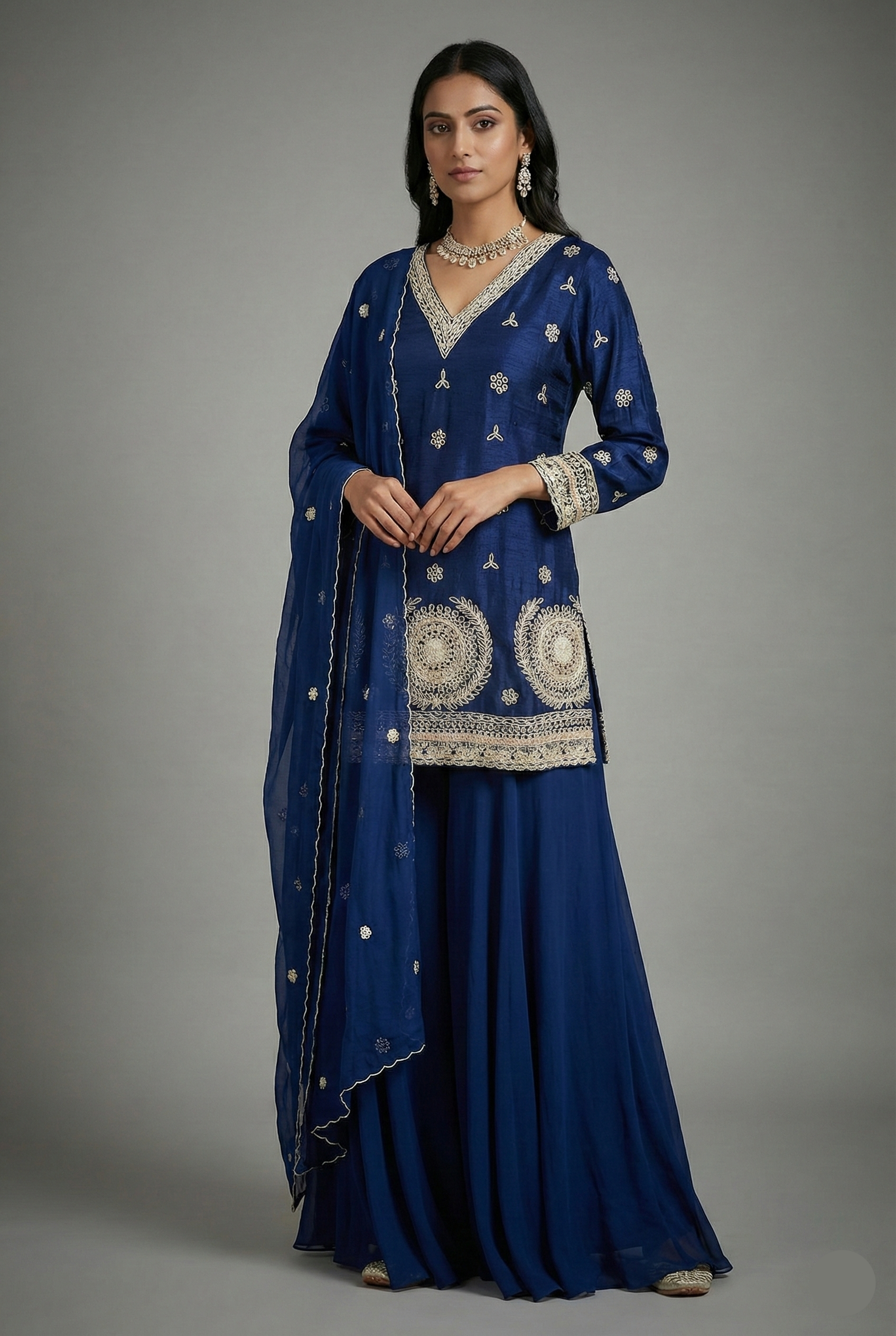 Blue Georgette Sequin Beaded Worked Palazzo Suit - blue georgette saree