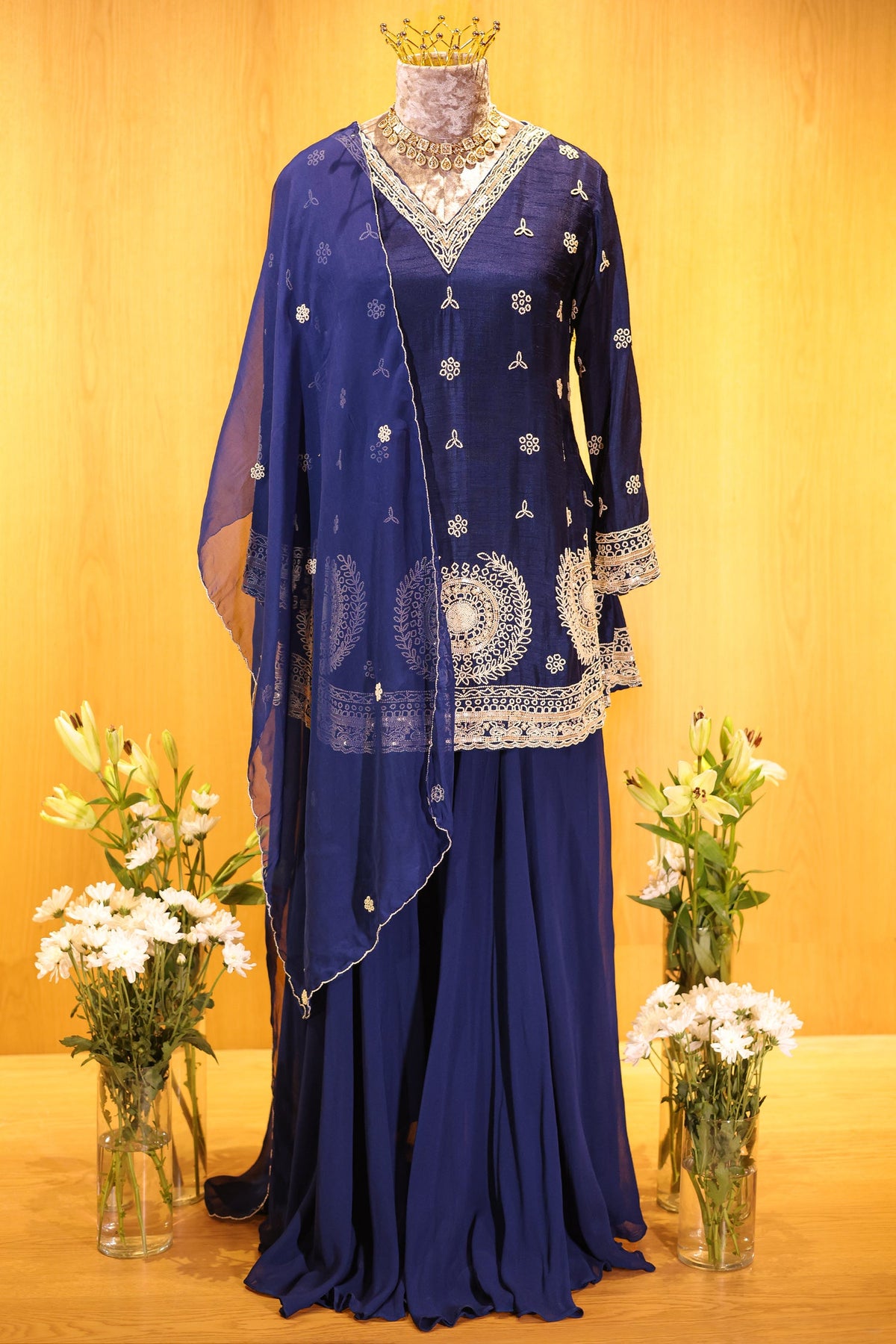 Blue Georgette Sequin Beaded Worked Palazzo Suit - blue georgette saree