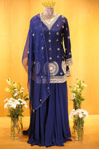 Blue Georgette Sequin Beaded Worked Palazzo Suit - blue georgette saree