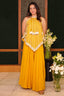 Yellow Tissue Gota and Bead Worked Asymmetric Indo Western Palazzo Set - yellow saree