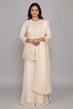 Pearl White Organza Sequinned and Beaded Work Sharara Set - white organza saree