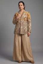 Golden Sequin Beaded Designer Indo Western Set - gold saree