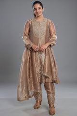 Golden Tissue Silk Beaded and Zardosi Worked Suit - gold silk saree