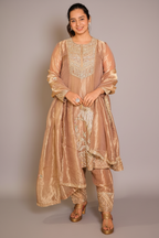 Golden Tissue Silk Beaded and Zardosi Worked Suit - gold silk saree
