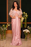 Light Pink Satin Net Beaded Draped Fancy Corset Dress with Cape Jacket - pink satin saree