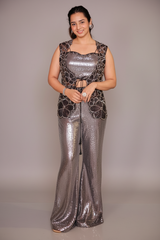 Silver Net Sequinned Indo Western Set
