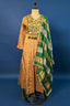 Golden Tissue Silk Anarkali Suit with Sequin and Applique Work - gold silk saree
