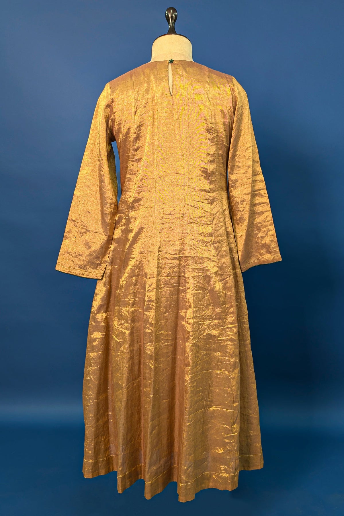 Golden Tissue Silk Anarkali Suit with Sequin and Applique Work - gold silk saree