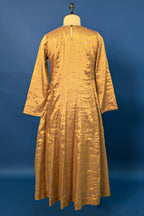 Golden Tissue Silk Anarkali Suit with Sequin and Applique Work - gold silk saree