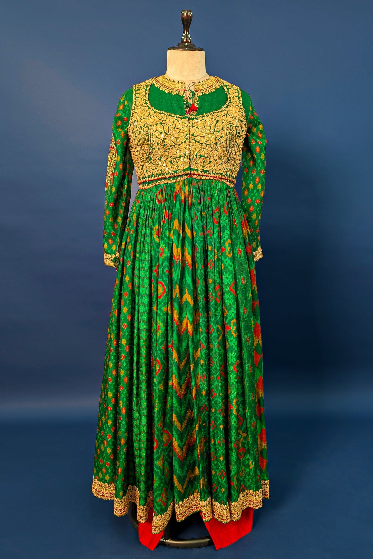 Green Silk Printed Anarkali Suit with Sequin Embroidery Work