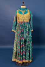 Rama Blue Silk Printed Anarkali Suit with Sequin Embroidery Work - blue silk saree embroidery