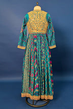 Rama Blue Silk Printed Anarkali Suit with Sequin Embroidery Work - blue silk saree embroidery
