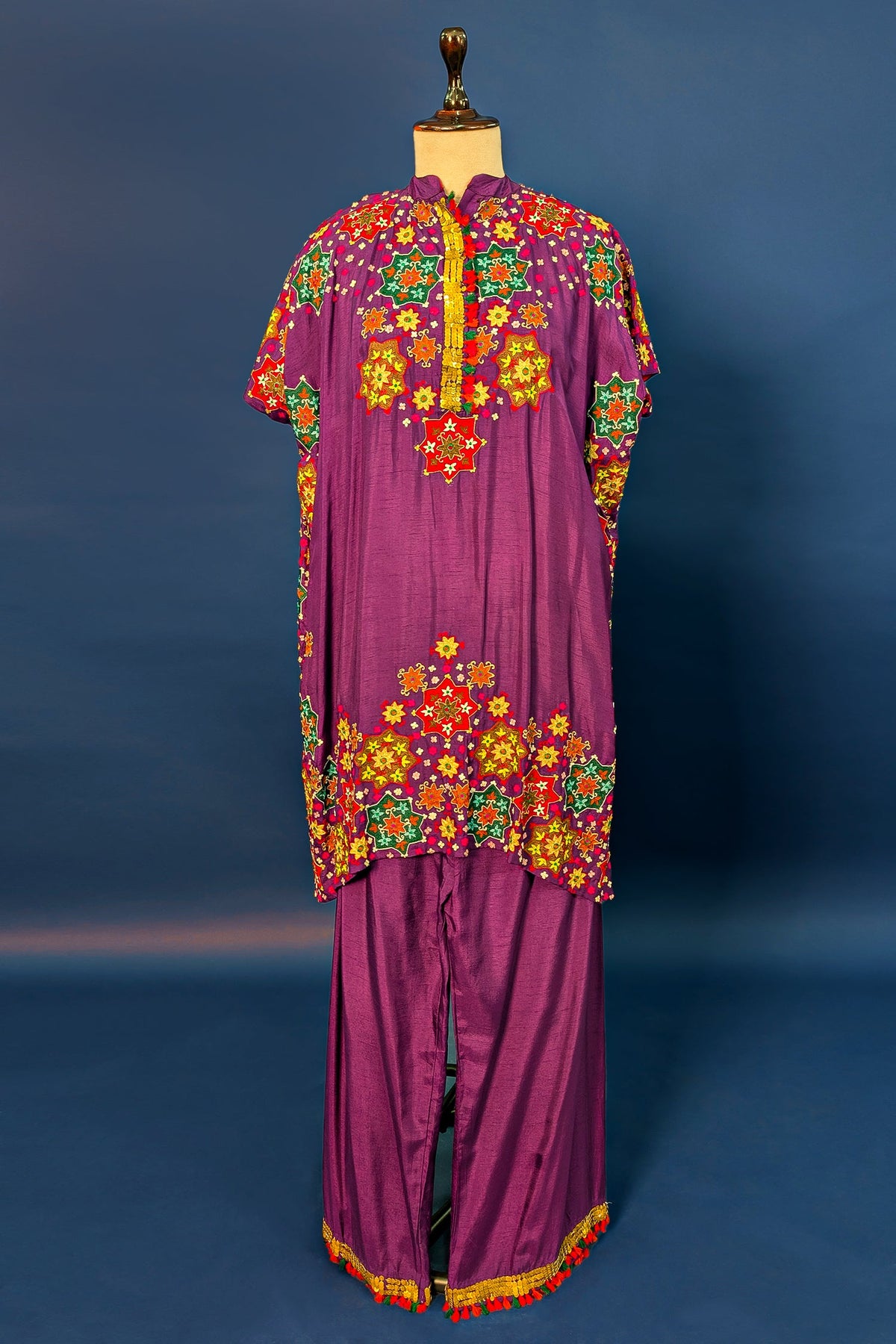 Dark Magenta Silk Embroidered Co-Ord Set - red silk saree embroidered