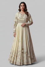 Ivory Hand Embroidered Anarkali Set with Dupatta - red saree embroidered