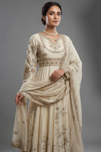Ivory Hand Embroidered Anarkali Set with Dupatta - red saree embroidered