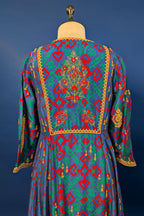 Blue Silk Printed Angrakha Style Palazzo Suit with Sequin Embroidery Work - blue silk saree embroidery