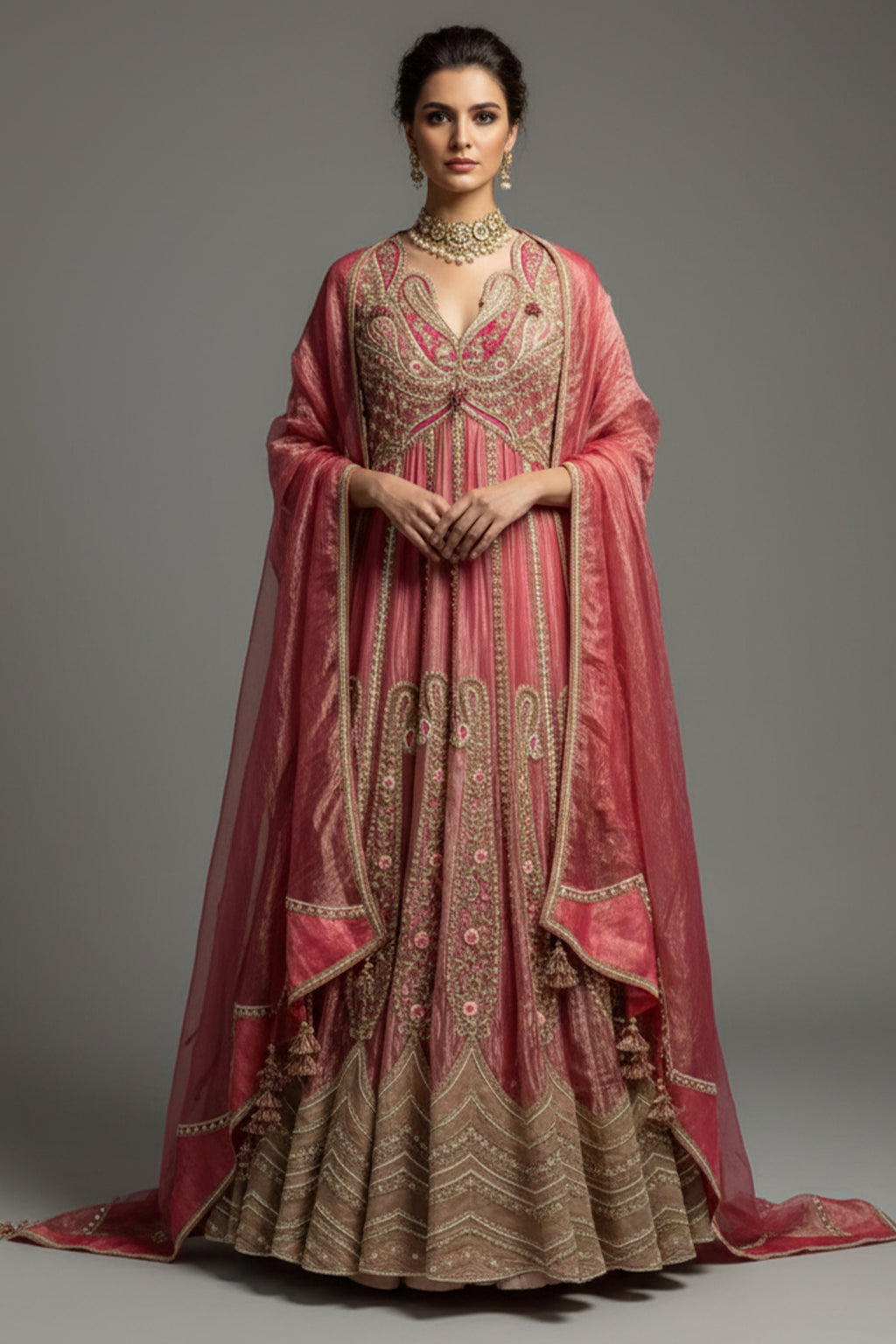 Pink Tissue Designer Heavy Paisley Worked Suit - pink saree