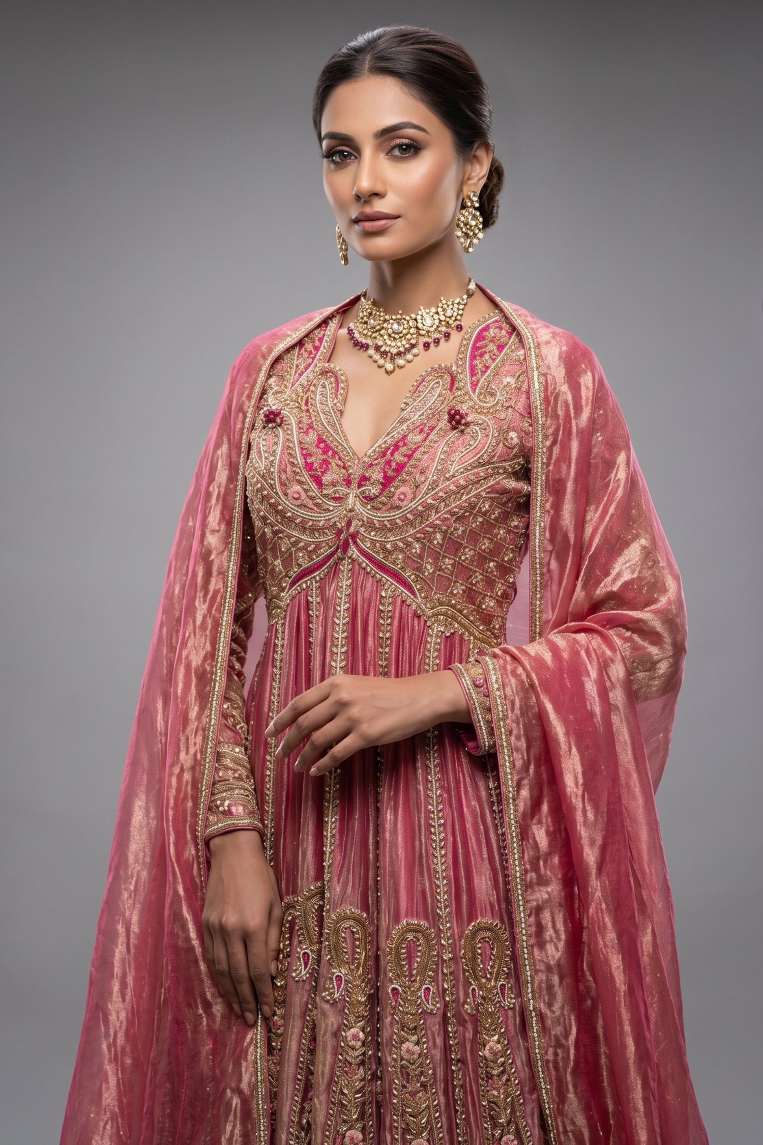Pink Tissue Designer Heavy Paisley Worked Suit Secondary image