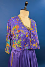 Violet Purple Satin Silk Printed Co-Ord Set with Sequin and Cutdana Work - purple silk saree