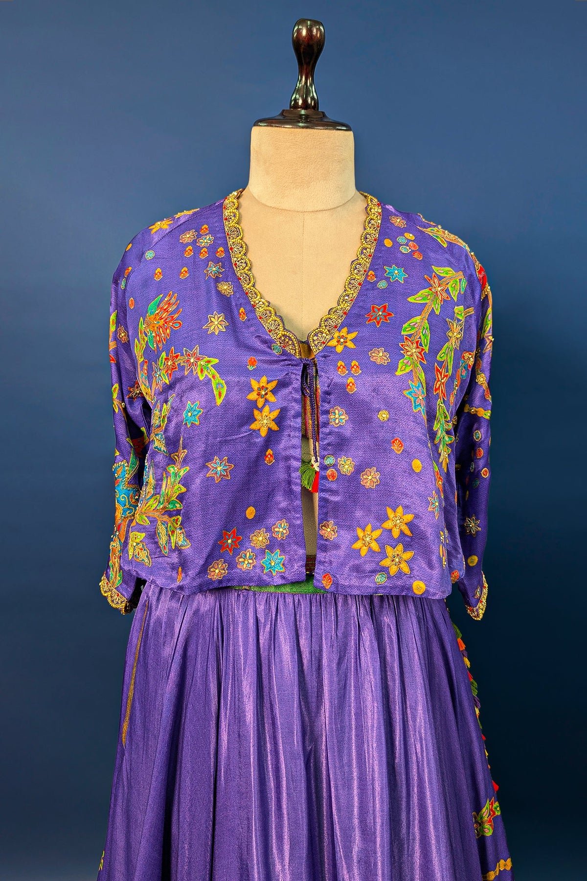 Violet Purple Satin Silk Printed Co-Ord Set with Sequin and Cutdana Work - purple silk saree