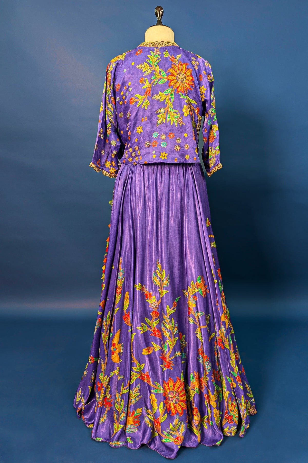 Violet Purple Satin Silk Printed Co-Ord Set with Sequin and Cutdana Work - purple silk saree