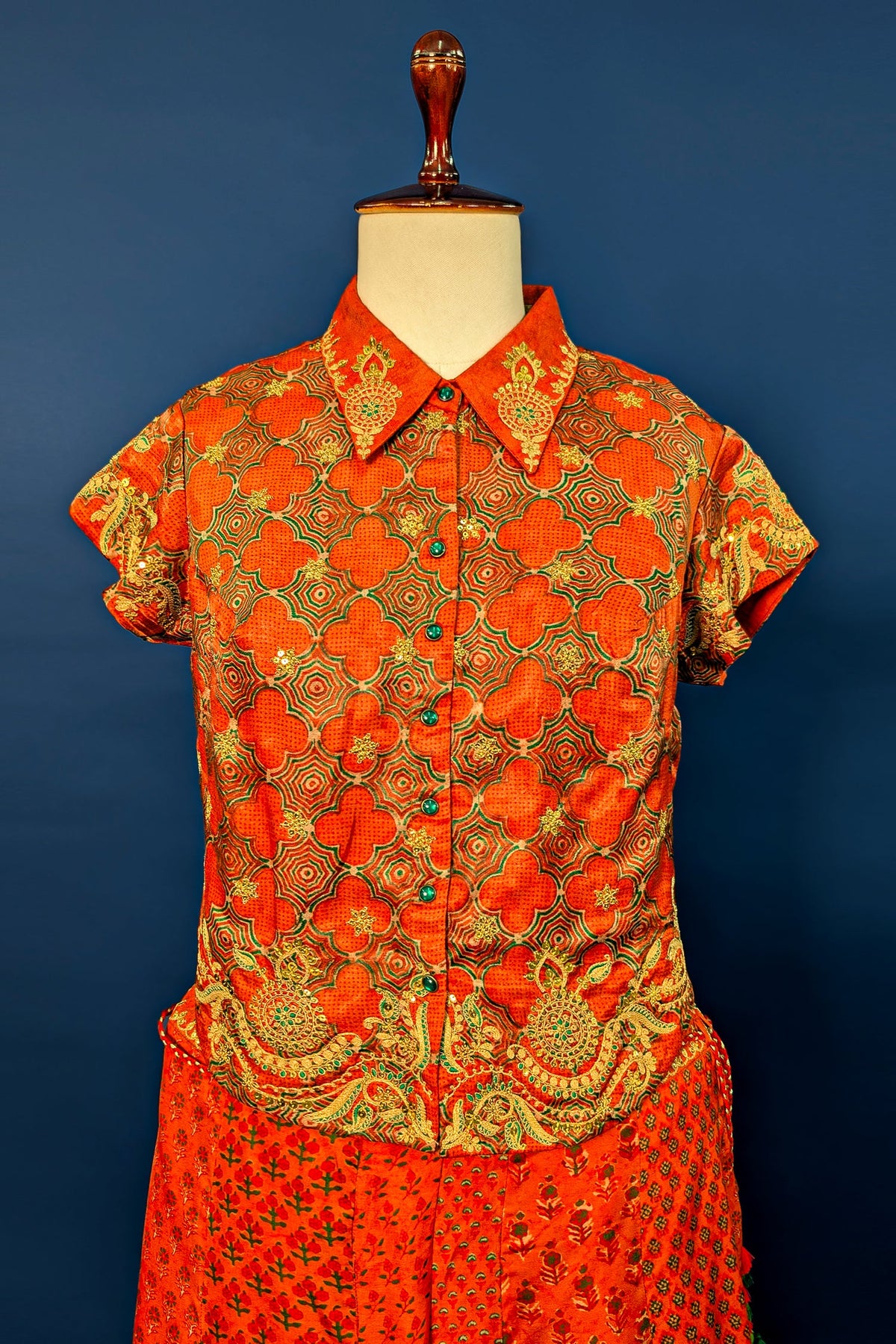 Rust Orange Satin Silk Printed Co-Ord Set - orange silk saree