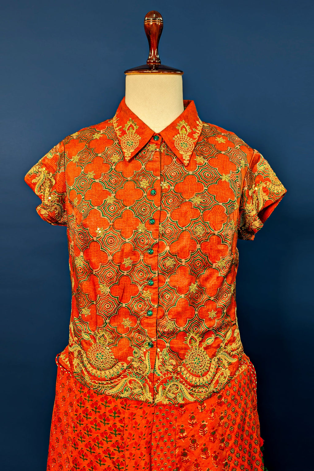 Rust Orange Satin Silk Printed Co-Ord Set - orange silk saree