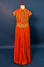 Rust Orange Satin Silk Printed Co-Ord Set - orange silk saree