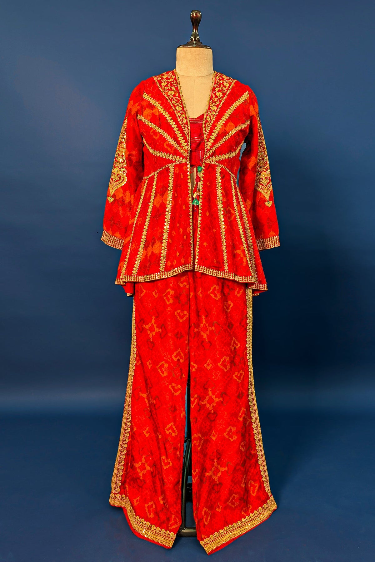 Orange Silk Printed and Sequin Embroidered Peplum Co-Ord Set