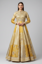 Golden Beaded Work Designer Anarkali Suit - gold saree