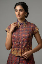 Twilight Lavender Satin Printed Co-Ord Set with Sequin Embroidery Work - lavender satin saree embroidery