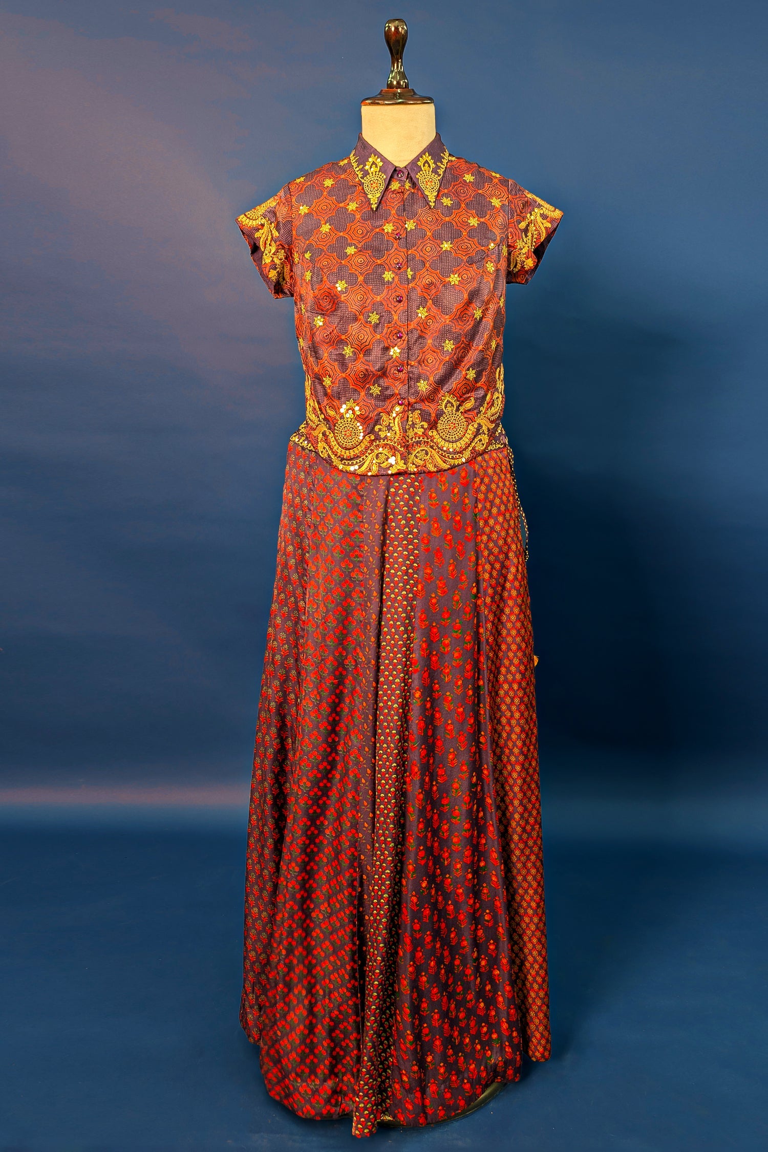 Twilight Lavender Satin Printed Co-Ord Set with Sequin Embroidery Work - lavender satin saree embroidery