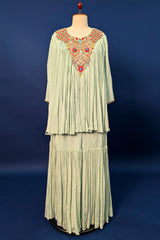 Pista Green Chinon Georgette Co-Ord Set with Embroidery and Sequin Work