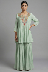 Pista Green Chinon Georgette Co-Ord Set with Embroidery and Sequin Work