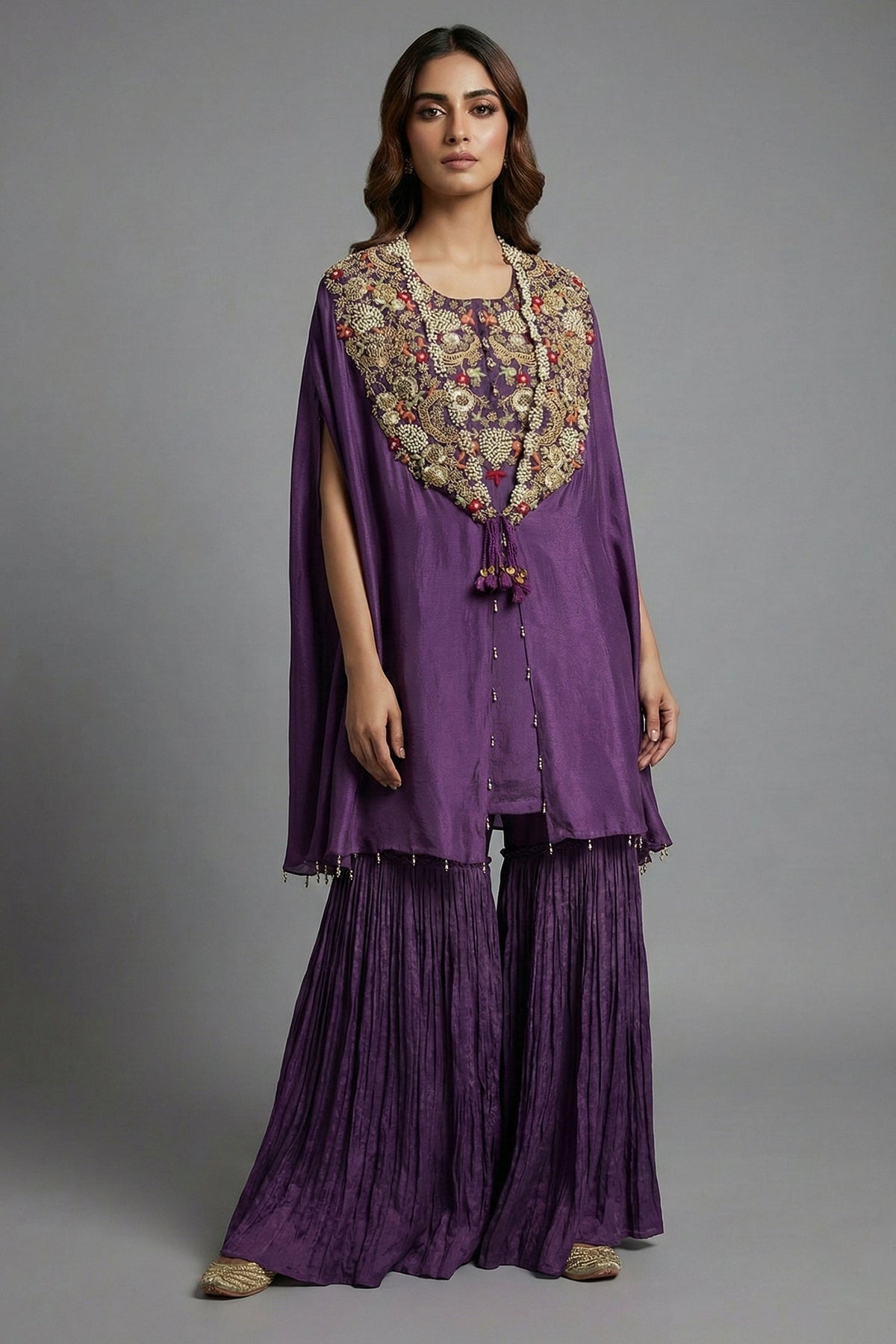 Magenta Chinon Georgette Co-Ord Set with Embroidery and Bead Work