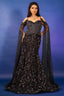 Black Net Sequin Cutdana Worked Gown with Cape - black net saree