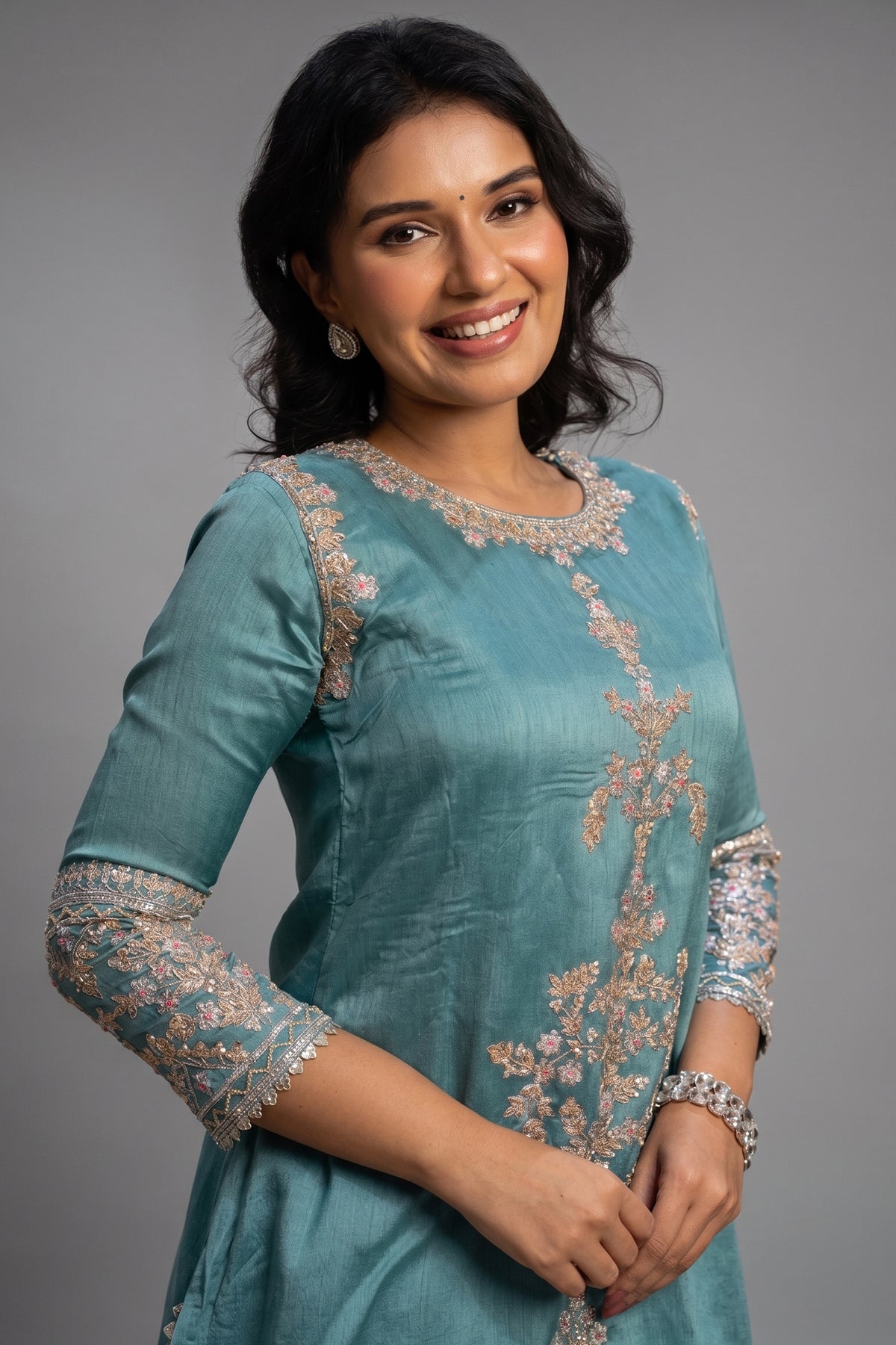 Blue Silk Zardosi and Sequin worked Co-Ord Set - blue silk saree
