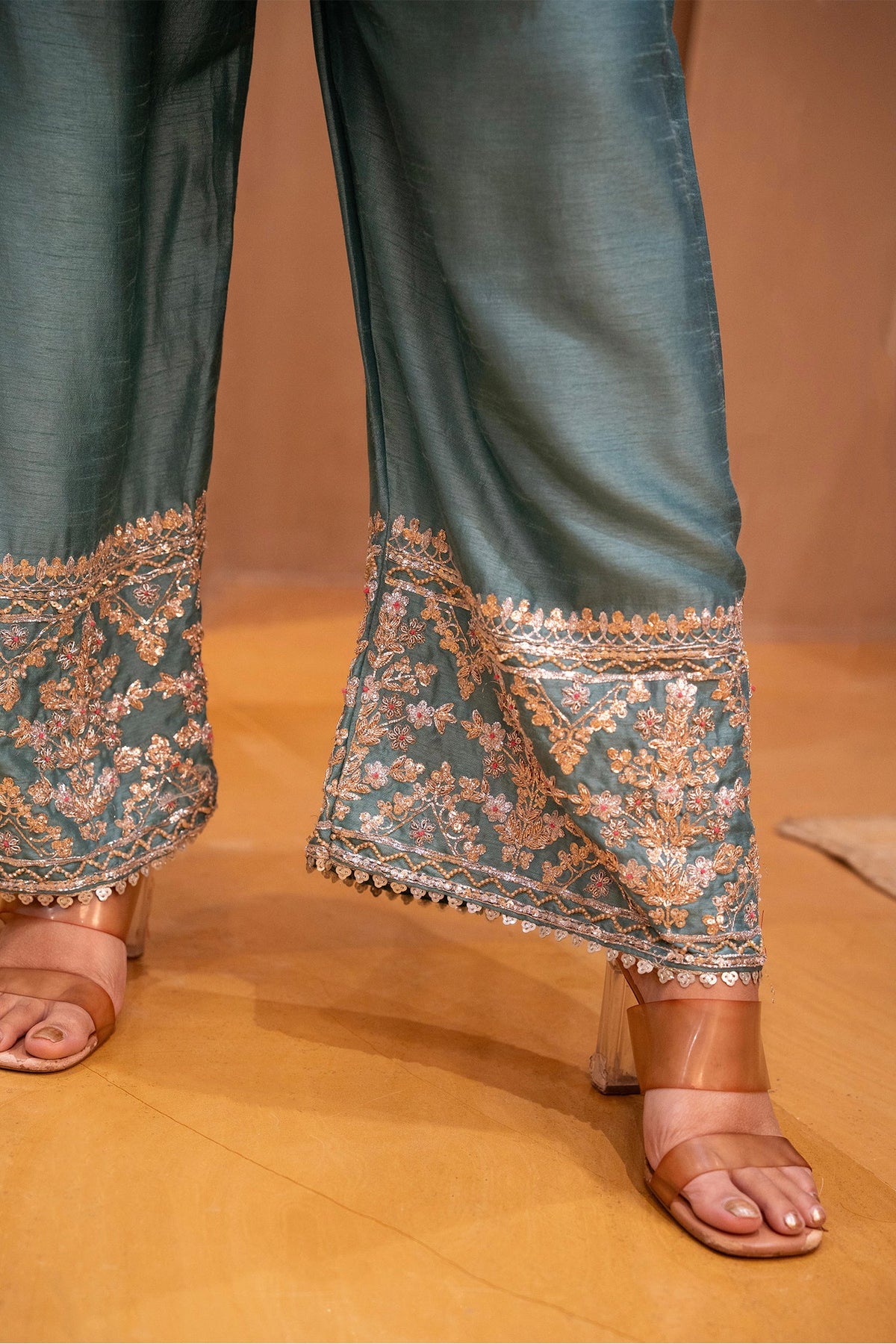 Blue Silk Zardosi and Sequin worked Co-Ord Set - blue silk saree