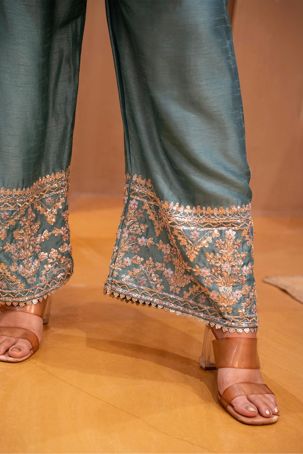 Blue Silk Zardosi and Sequin worked Co-Ord Set - blue silk saree