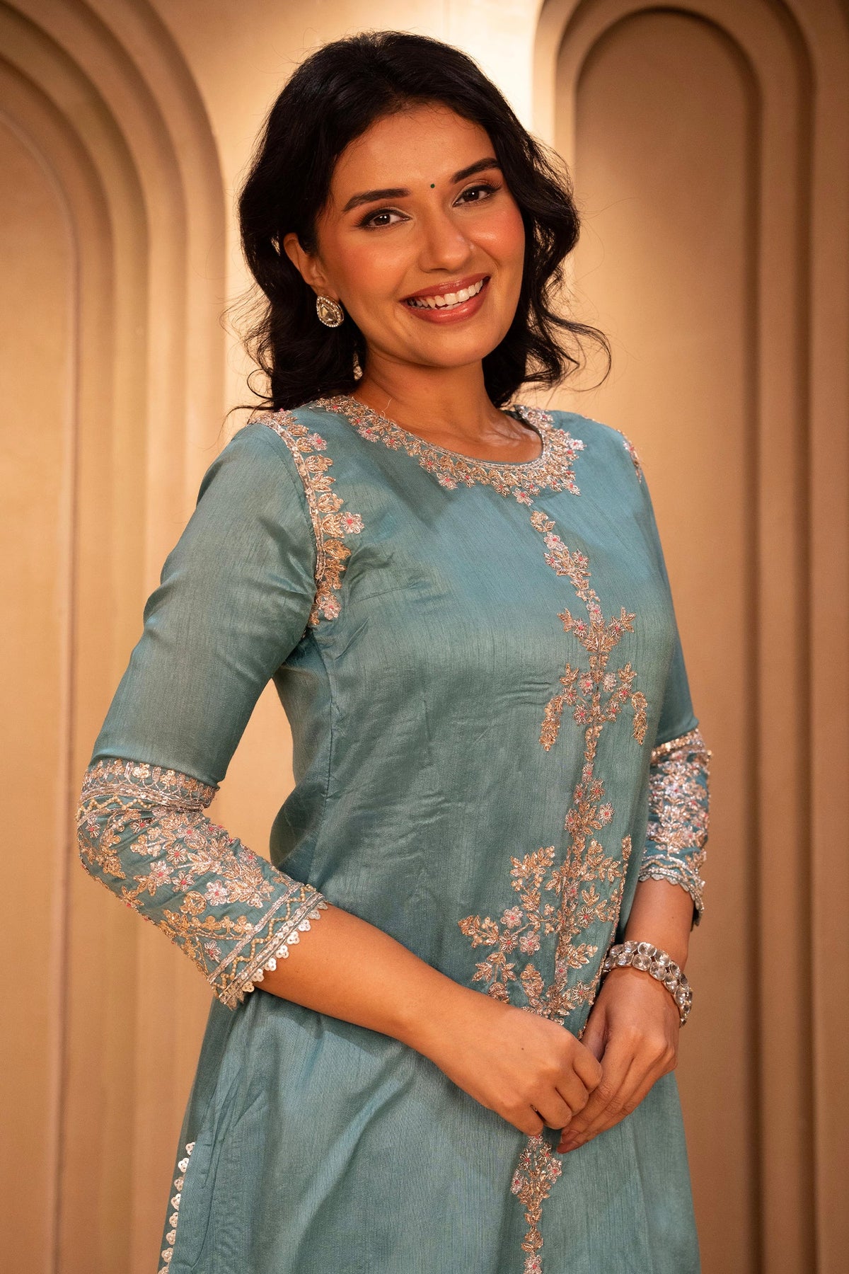 Blue Silk Zardosi and Sequin worked Co-Ord Set - blue silk saree