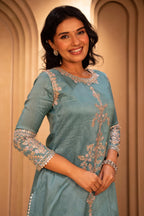 Blue Silk Zardosi and Sequin worked Co-Ord Set - blue silk saree