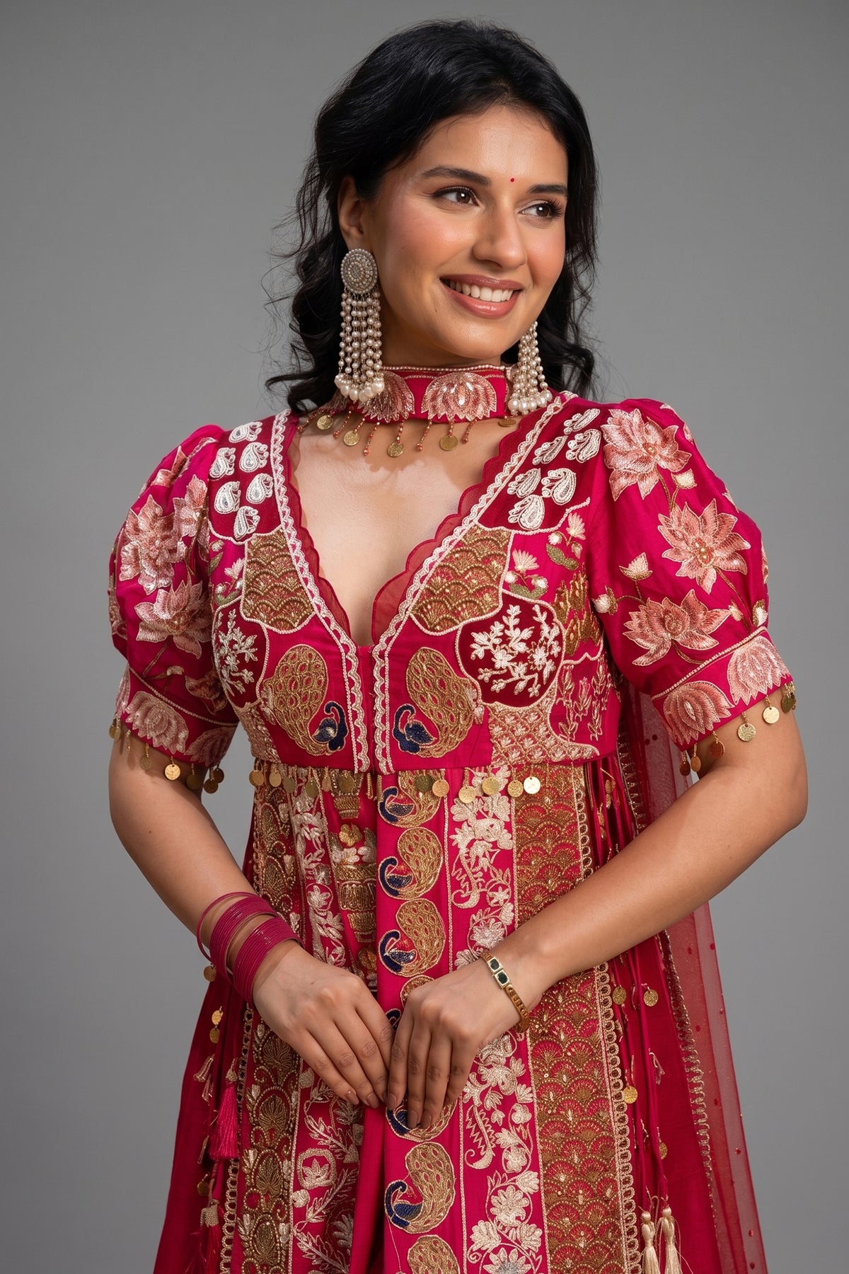 Pink Satin Organza Handworked Designer Palazzo Set - pink satin saree