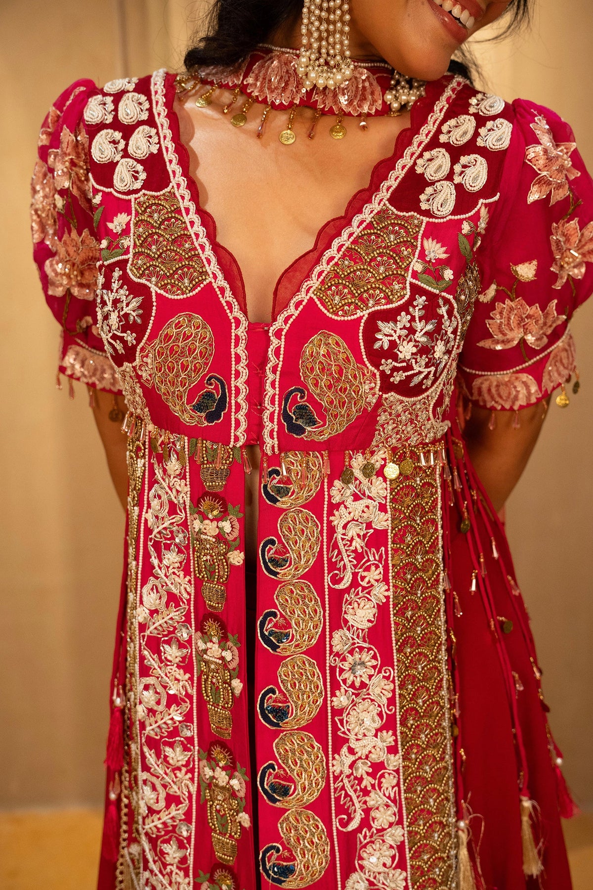 Pink Satin Organza Handworked Designer Palazzo Set - pink satin saree