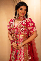 Pink Satin Organza Handworked Designer Palazzo Set - pink satin saree